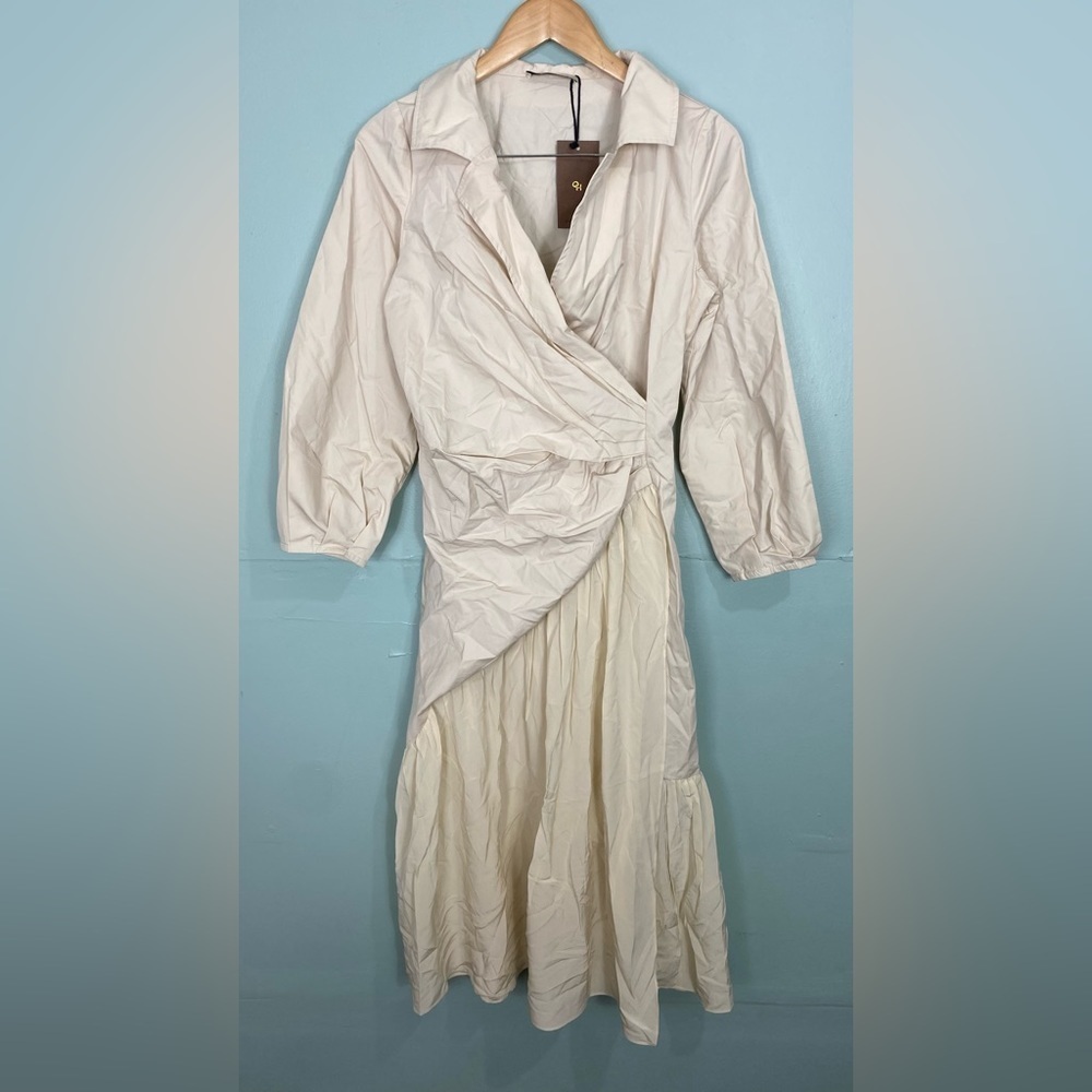 Gentle Herd Ruched Long Sleeve Midi‎ Dress Sz S Minimalist Lagenlook